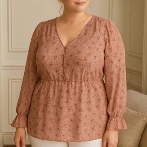 Nordstrom Rack 1X Chiffon V-Neck Long Sleeve Blouse And camisole Floral Print.